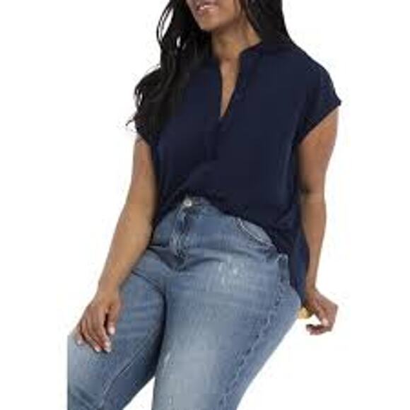 ELOQUII Women’s Notch Collar Blouse – Navy – Size 28 Plus - Picture 3 of 11